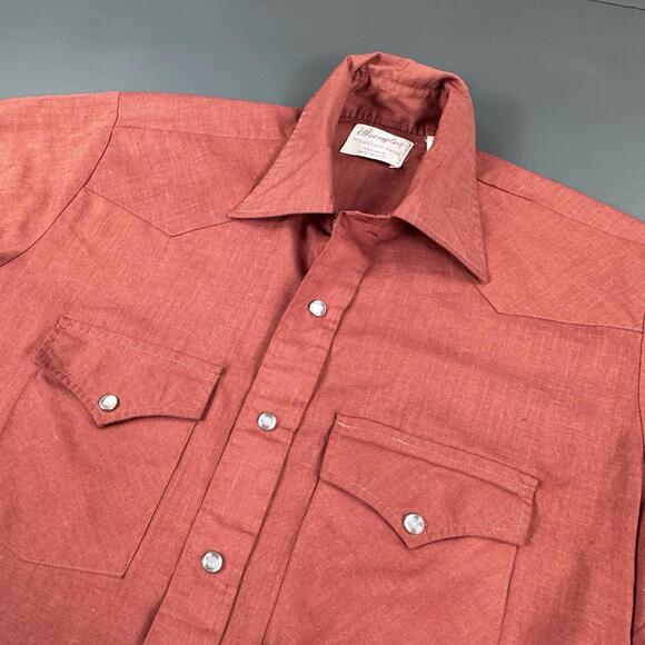 Wrangler Other - VTG Wrangler Shirt Men Medium Rust Burnt Orange Long Tail Pearl Snap 60s 70s EUC